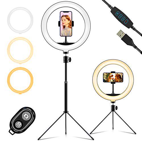 LIFEBEE Luz de Anillo LED, 10" Luz de Relleno LED con Trípode Telescópico de Escritorio y Control Remoto