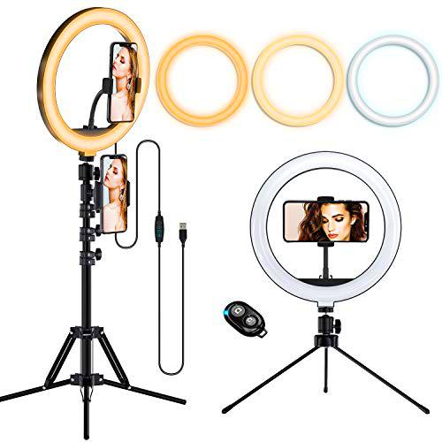Luz de Anillo LED, LIFEBEE Luz de Relleno LED de 10" con Trípode 63" y Control Remoto Bluetooth