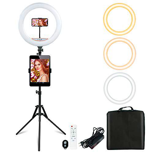 SOLLA Anillo de Luz Trípode LED 18" (48CM), Aro de Luz con Trípode Soporte 1.6m para Tableta/Móvil con Control Remoto Bluetooth