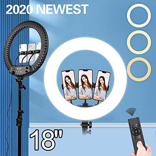Anillo de Luz con Tripode 18", Ring Light Led con Temperatura de 3 Colors &amp; 10 Niveles de Brillo para Disparo Cámara Youtube Video TikTok