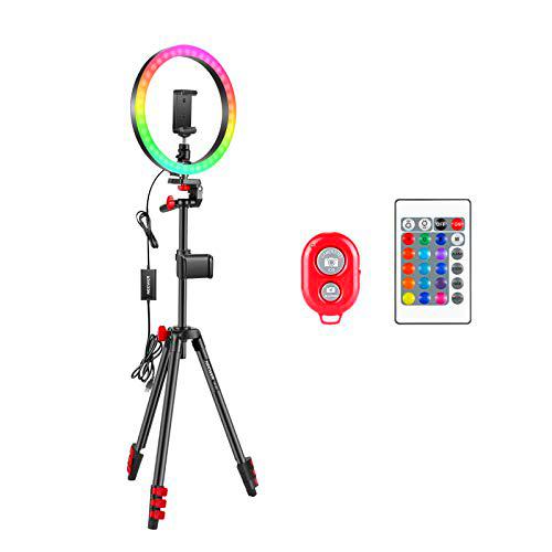Neewer Anillo Luz Selfie con Luz de Anillo RGB 12 Pulgadas con Soporte para Trípode y para Teléfono Control Remoto por Infrarrojos 16 Colores Regulables y 4 Modos Flash para Maquillaje Youtube Tiktok