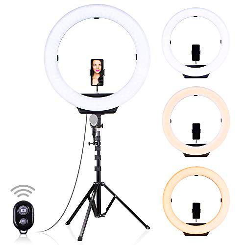 K&amp;F Concept- Anillo de luz LED 18" con Trípode/230 cm Regulable/3200-6500K Temperatura/Remoto Bluetooth para Maquillaje Selfie Youtube Vídeo