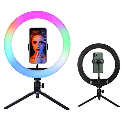 10 Luz de Anillo LED, 9 Colores 10 Brillos Regulables Carga USB para Youtube,Selfie Vídeo,Maquillaje fotográfica,TIK Tok,Vlog