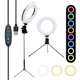 ZITFRI RGB LED Aro Luz con Tripode de 10 Colores LED RGB Luz y 10 Niveles de Brillo